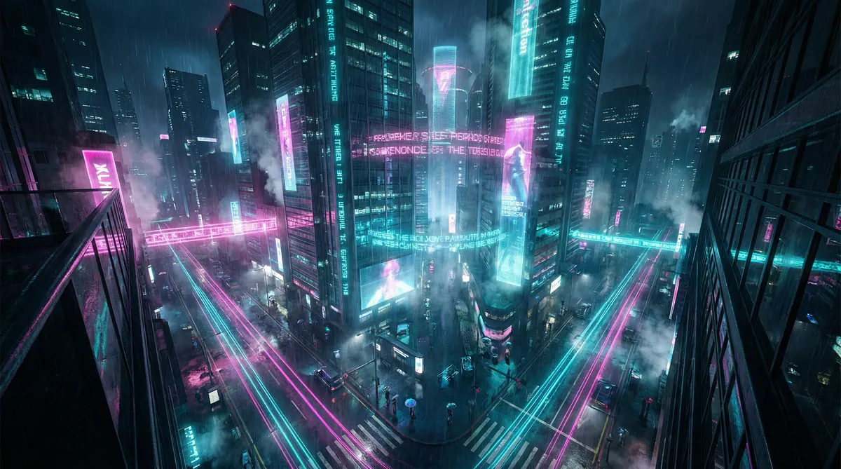 杨贵妃 竖屏短剧平台首页背景 - 赛博朋克都市夜景